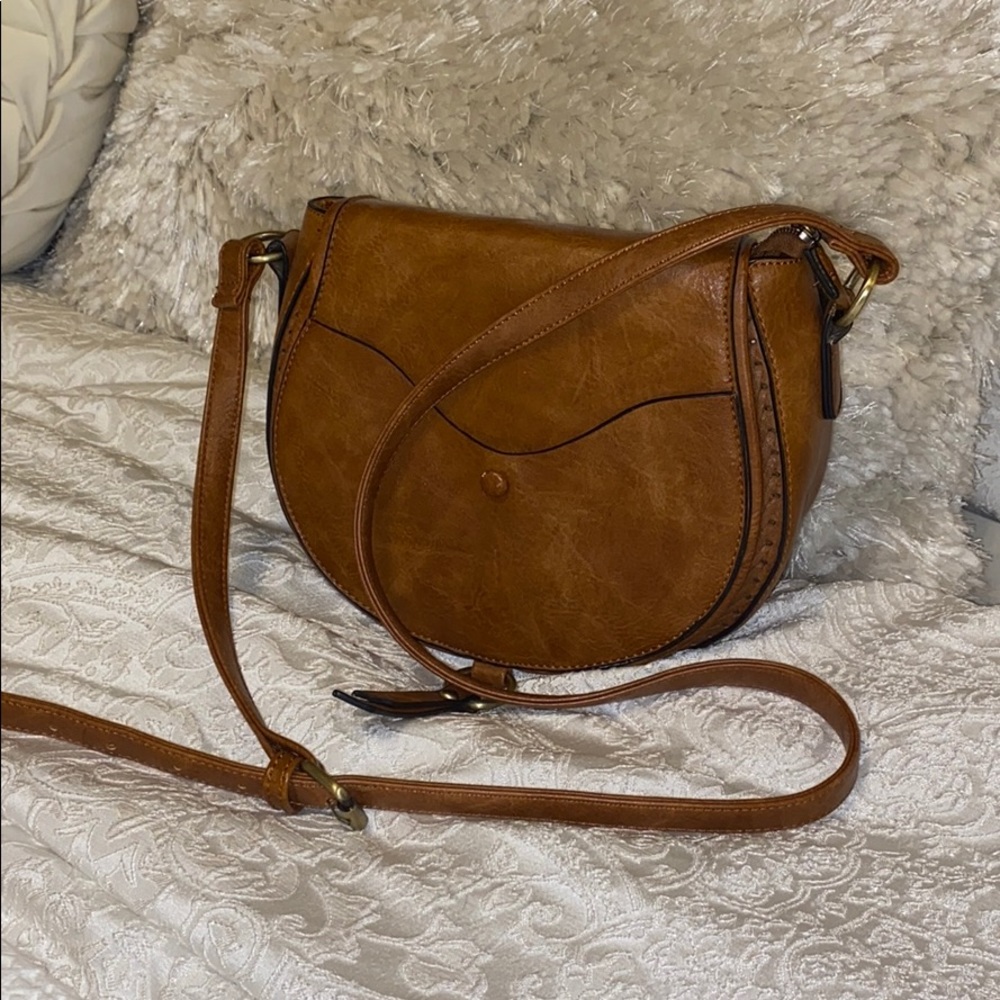 Brown leather crossbody purse